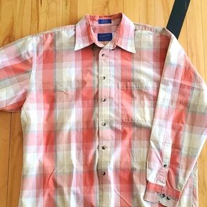 Vintage Pendleton Orange Plaid Button Down Shirt size Large